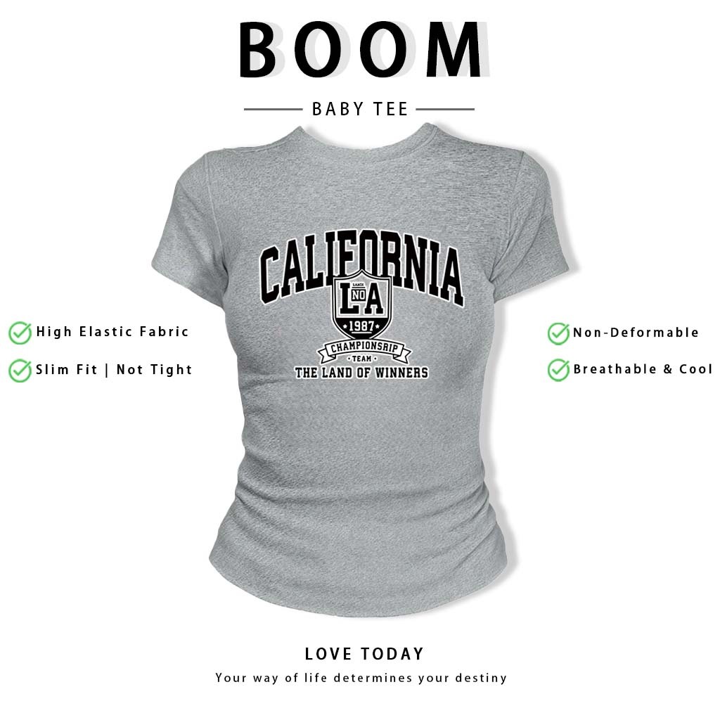 BOOM Áo Baby Tee Nữ Cotton Ôm Body-Áo Thun Ngắn Tay Y2K In Hình PhongCách Mùa Hè, Cổ Tròn Hàng Đầucách hàn quốc phong#69