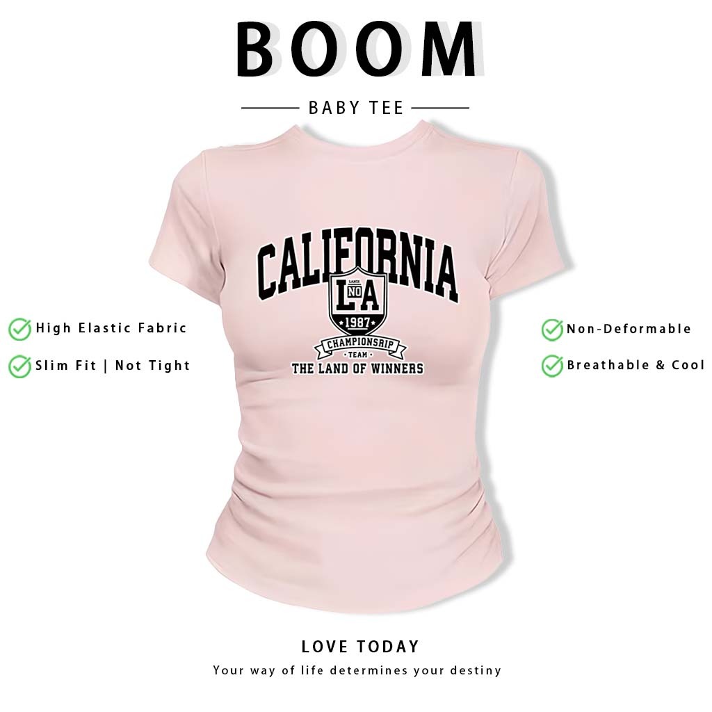 BOOM Áo Baby Tee Nữ Cotton Ôm Body-Áo Thun Ngắn Tay Y2K In Hình PhongCách Mùa Hè, Cổ Tròn Hàng Đầucách hàn quốc phong#69