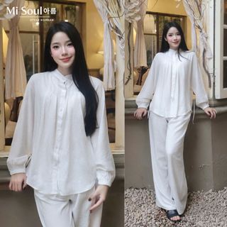 Áo sơ mi cánh dơi cổ tàu, áo sơ mi đũi trơn mùa hè thoáng mát Hàn Quốc basic Misoul 539