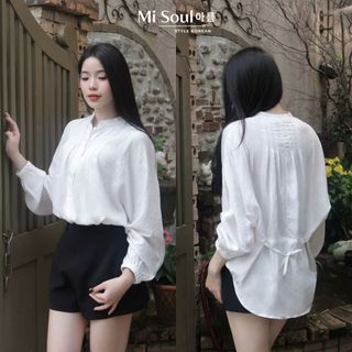 Áo sơ mi cánh dơi cổ tàu, áo sơ mi đũi trơn mùa hè thoáng mát Hàn Quốc basic Misoul 539