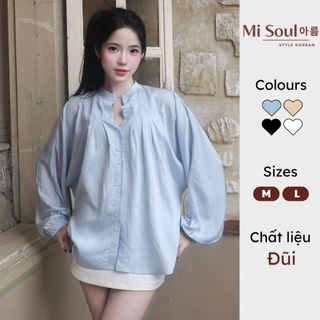 Áo sơ mi cánh dơi cổ tàu, áo sơ mi đũi trơn mùa hè thoáng mát Hàn Quốc basic Misoul 539