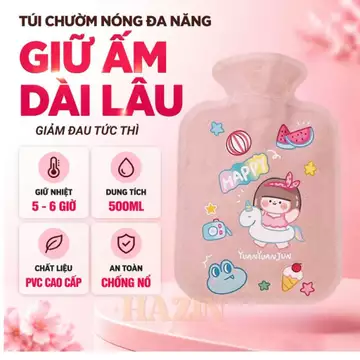 Túi Chườm Nóng 500ML Giữ Ấm 5-6H Giảm Đau Bụng Kinh,Túi Nước Nóng PVC Cao Cấp Không Rò Rỉ, Túi Chườm Nóng/Lạnh HAZIN