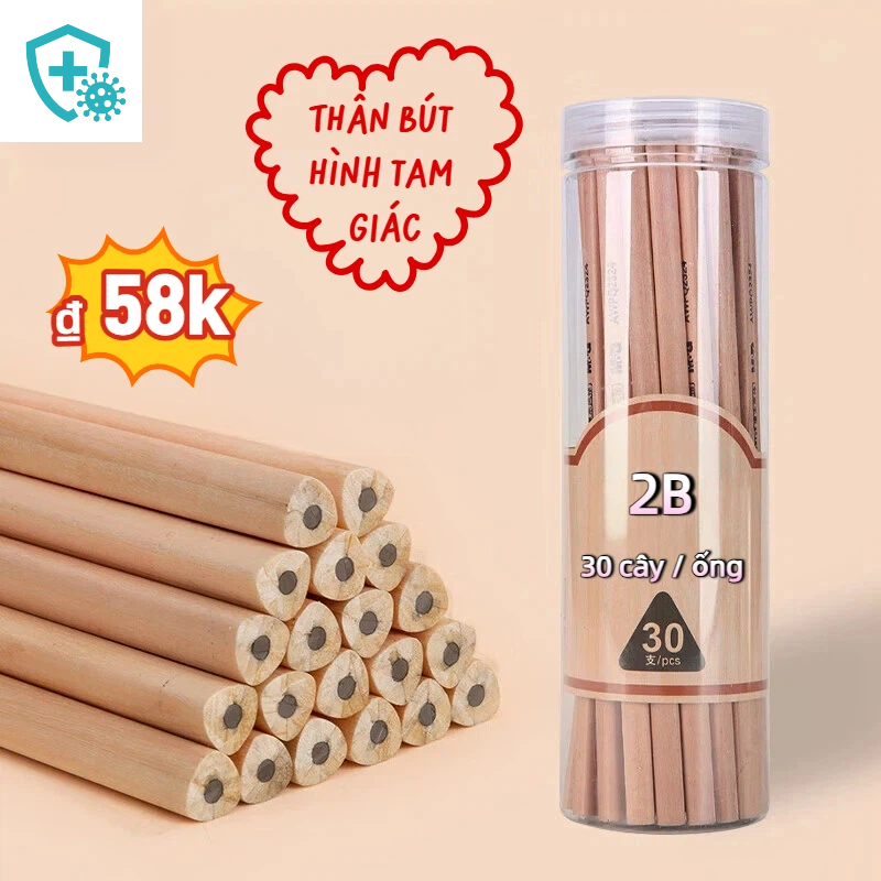 Bút Chì 2B HB 12 30 Cây Thân Tam Giác Gỗ Tự Nhiên Có Tẩy Viết Êm Không Gãy Ruột Đậm Bút Chì Gỗ Đa Màu
