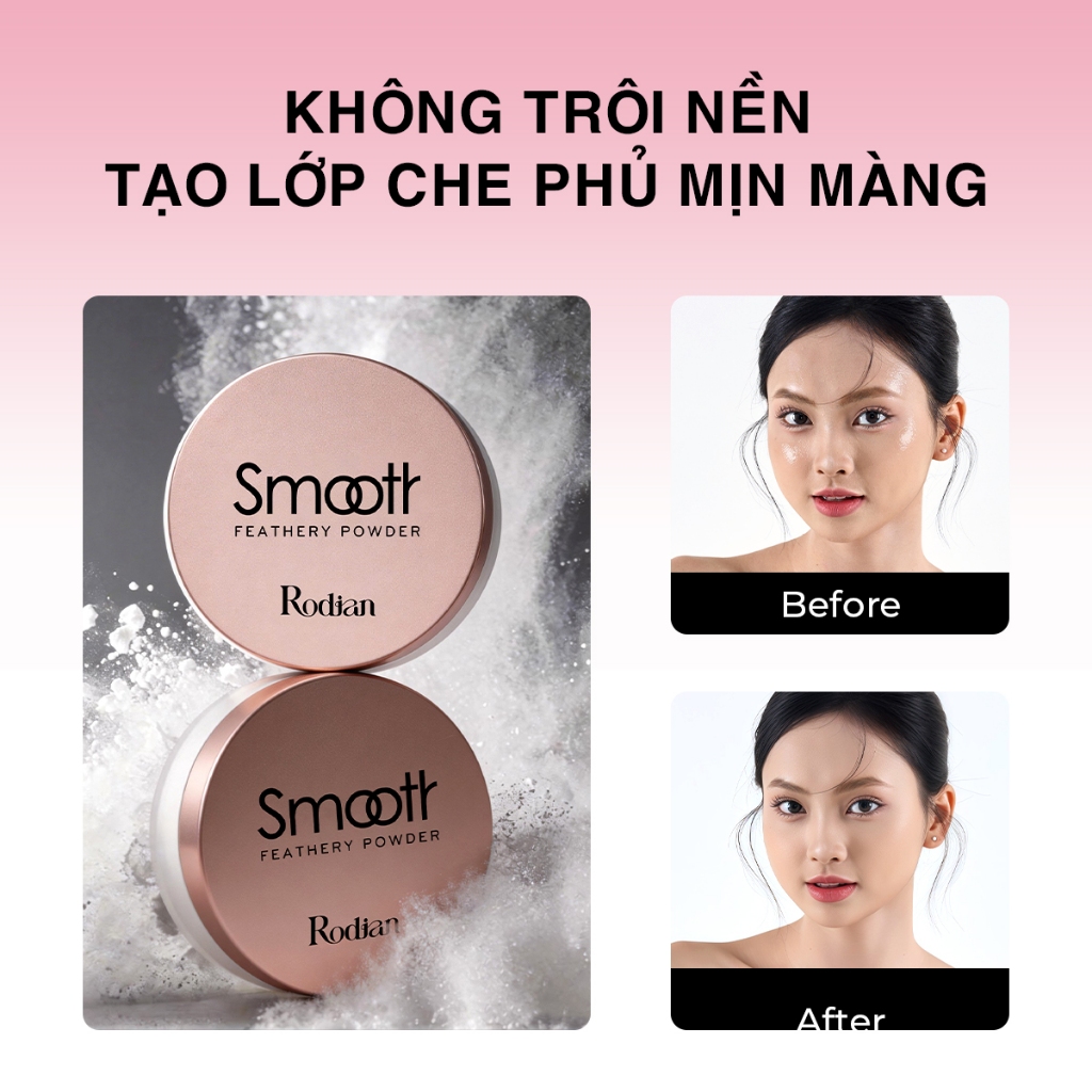 Phấn Phủ Bột Kiềm Dầu Rodian Smooth Feathery Powder 10g - Nâng Tone Rạng Rỡ, Chống Mốc Nền