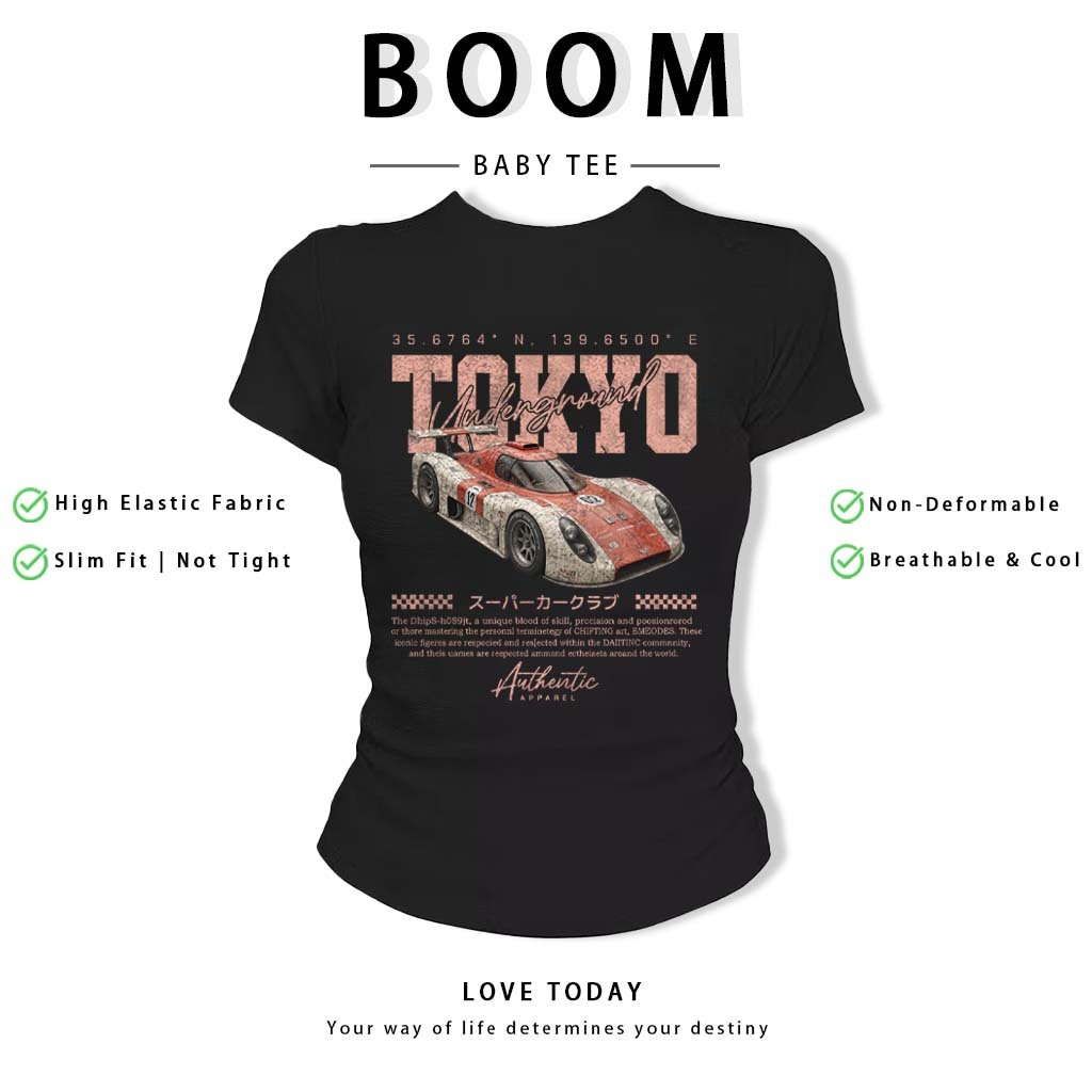 BOOM Áo Baby Tee Nữ Cotton Ôm Body-Áo Thun Ngắn Tay Y2K In Hình PhongCách Mùa Hè, Cổ Tròn Hàng Đầucách hàn quốc phong#70