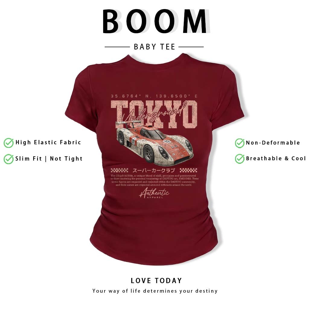 BOOM Áo Baby Tee Nữ Cotton Ôm Body-Áo Thun Ngắn Tay Y2K In Hình PhongCách Mùa Hè, Cổ Tròn Hàng Đầucách hàn quốc phong#70