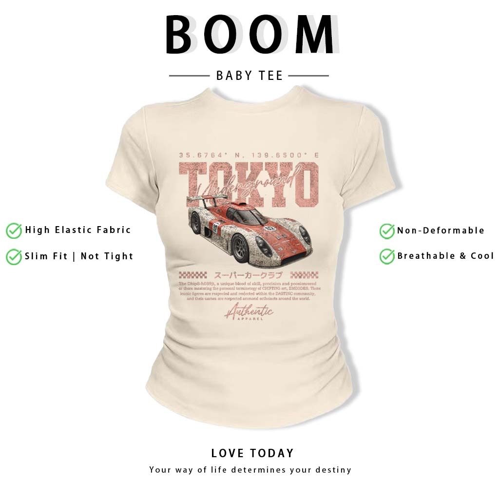 BOOM Áo Baby Tee Nữ Cotton Ôm Body-Áo Thun Ngắn Tay Y2K In Hình PhongCách Mùa Hè, Cổ Tròn Hàng Đầucách hàn quốc phong#70