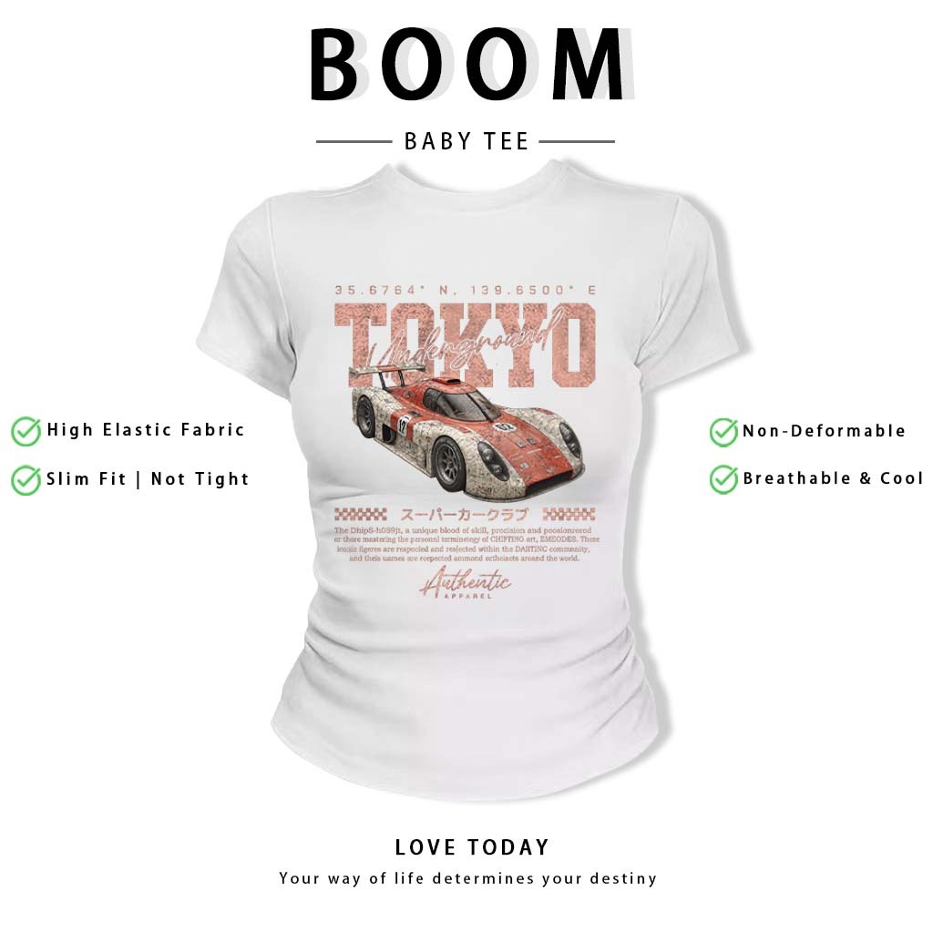 BOOM Áo Baby Tee Nữ Cotton Ôm Body-Áo Thun Ngắn Tay Y2K In Hình PhongCách Mùa Hè, Cổ Tròn Hàng Đầucách hàn quốc phong#70