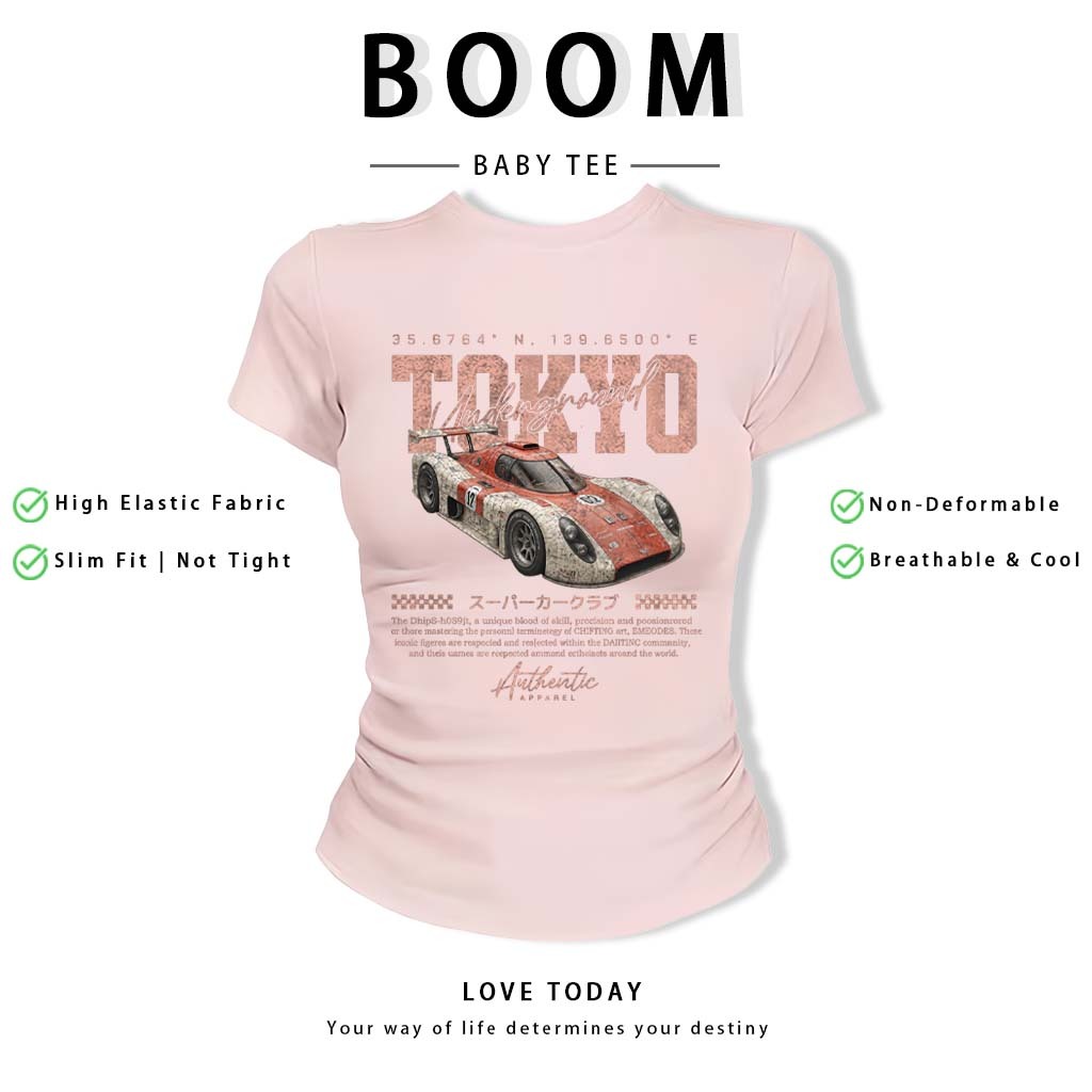 BOOM Áo Baby Tee Nữ Cotton Ôm Body-Áo Thun Ngắn Tay Y2K In Hình PhongCách Mùa Hè, Cổ Tròn Hàng Đầucách hàn quốc phong#70