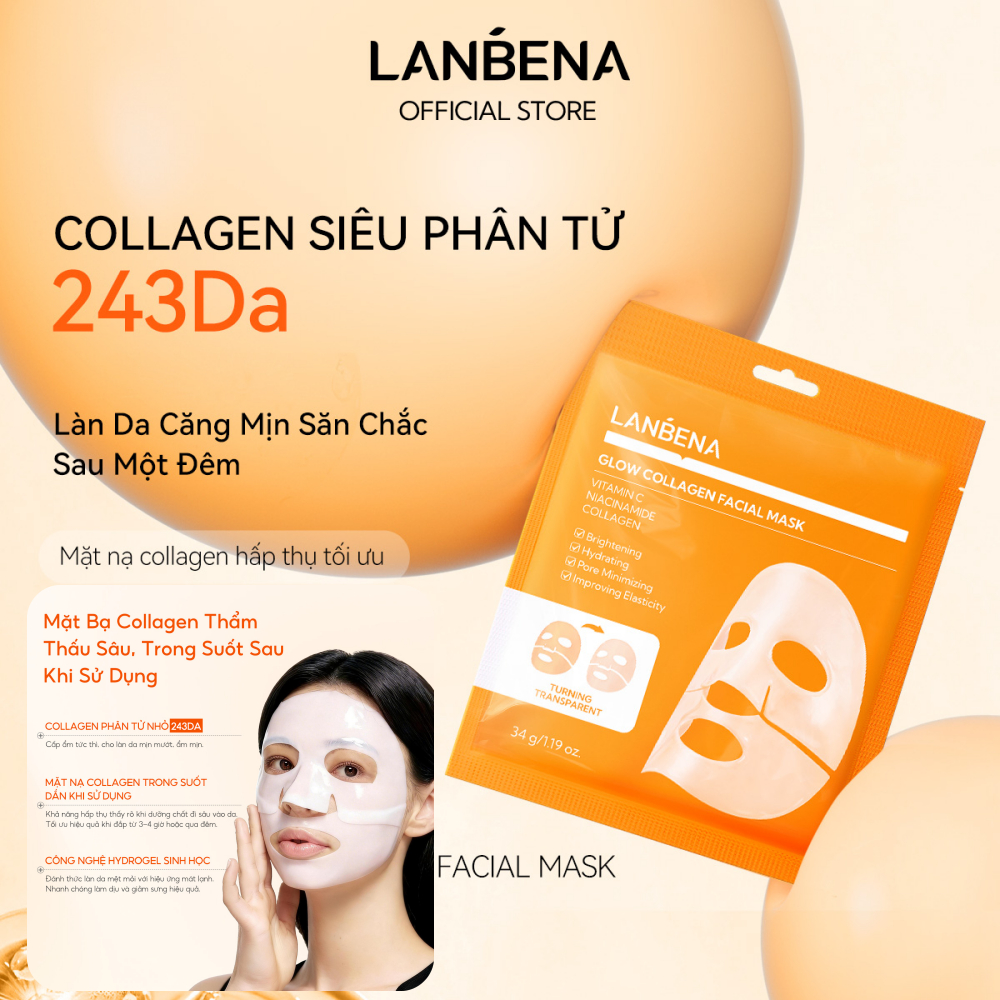 LANBENA 6PCS Mặt Nạ Collagen Vitamin C Mặt Nạ Thạch (34G) - Dưỡng Sáng, Thu Nhỏ Lỗ Chân Lông, Dịu Da,Giảm Nếp Nhăn