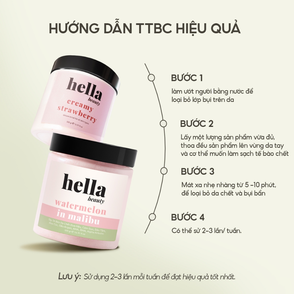 Bộ 2 tẩy tế bào chết body Hella Beauty giúp làm sạch sâu hỗ trợ dưỡng sáng da đều màu