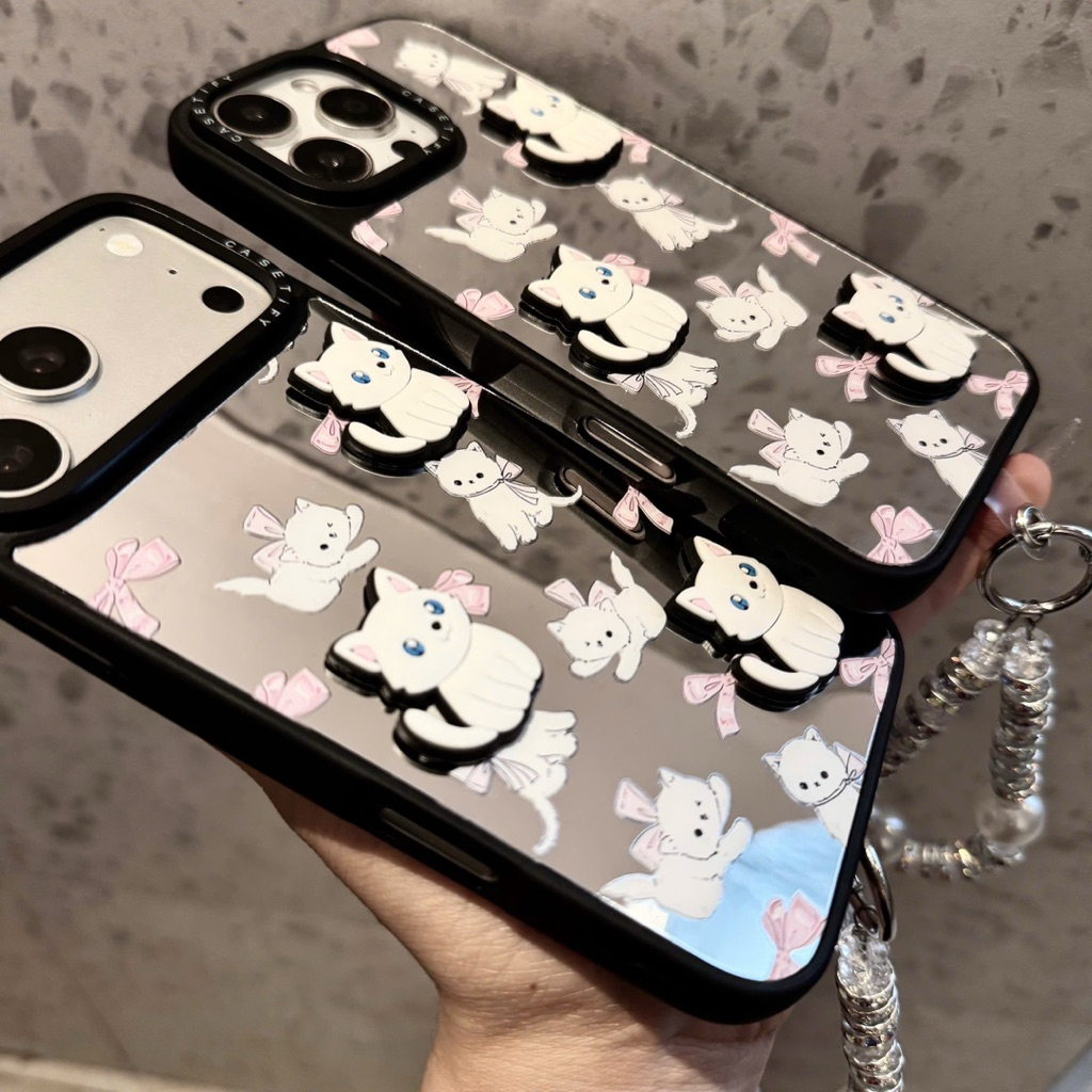 Ốp lưng Gương Mèo Trắng Nơ Hồng phong cách Coquette cho iPhone - Nắng Case
