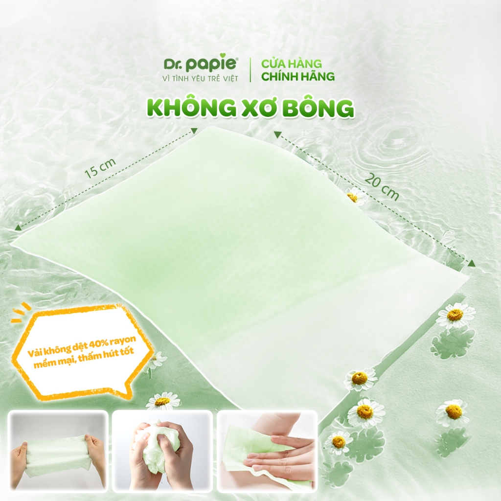 [SVIP] Khăn Ướt Giảm Hăm Phục Hồi Làm Lành Da Hăm Dr.Papie Hương Trà Trắng Khử Mùi Lành Tính (80 khăn/bịch)