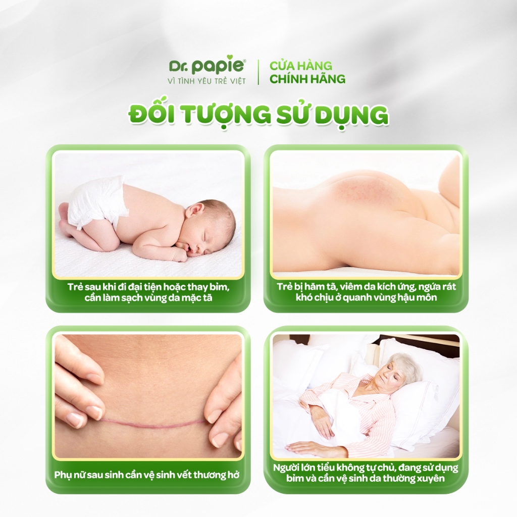 [SVIP] Khăn Ướt Giảm Hăm Phục Hồi Làm Lành Da Hăm Dr.Papie Hương Trà Trắng Khử Mùi Lành Tính (80 khăn/bịch)