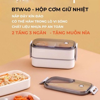 Samono Hộp đựng cơm văn phòng 2 tầng tiện lợi kèm muỗng nĩa Bonbox BTW40 bằng nhựa màu xám