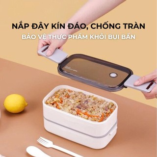 Samono Hộp đựng cơm văn phòng 2 tầng tiện lợi kèm muỗng nĩa Bonbox BTW40 bằng nhựa màu xám