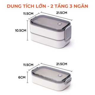 Samono Hộp đựng cơm văn phòng 2 tầng tiện lợi kèm muỗng nĩa Bonbox BTW40 bằng nhựa màu xám