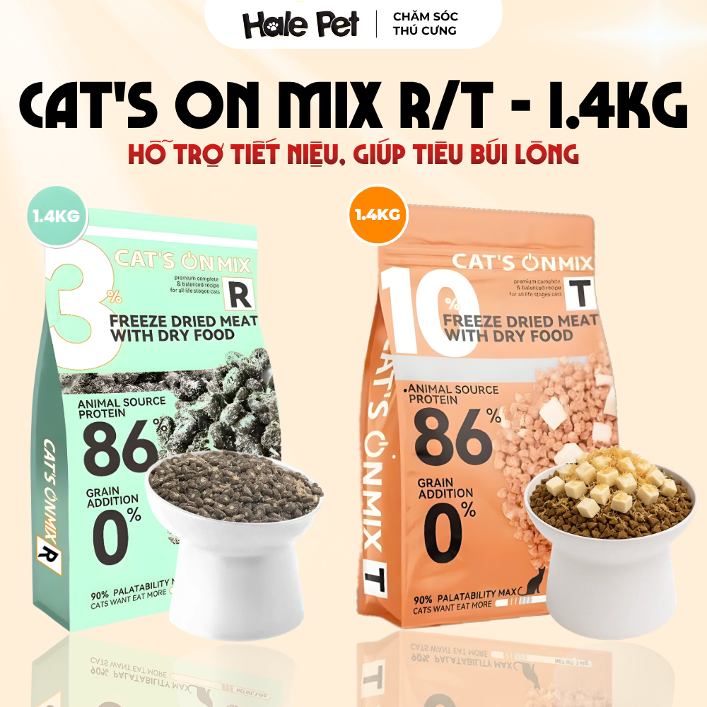 Hạt cho mèo CAT'S ON MIX R & CAT'S ON MIX T - Đạm 33%, Phủ ruốc gà, Tiêu búi lông, Không độn ngũ cốc