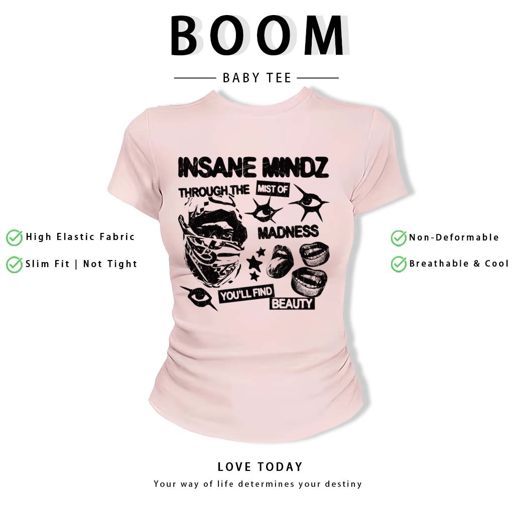 BOOM Áo Baby Tee Nữ Cotton Ôm Body-Áo Thun Ngắn Tay Y2K In Hình PhongCách Mùa Hè, Cổ Tròn Hàng Đầucách hàn quốc phong#73