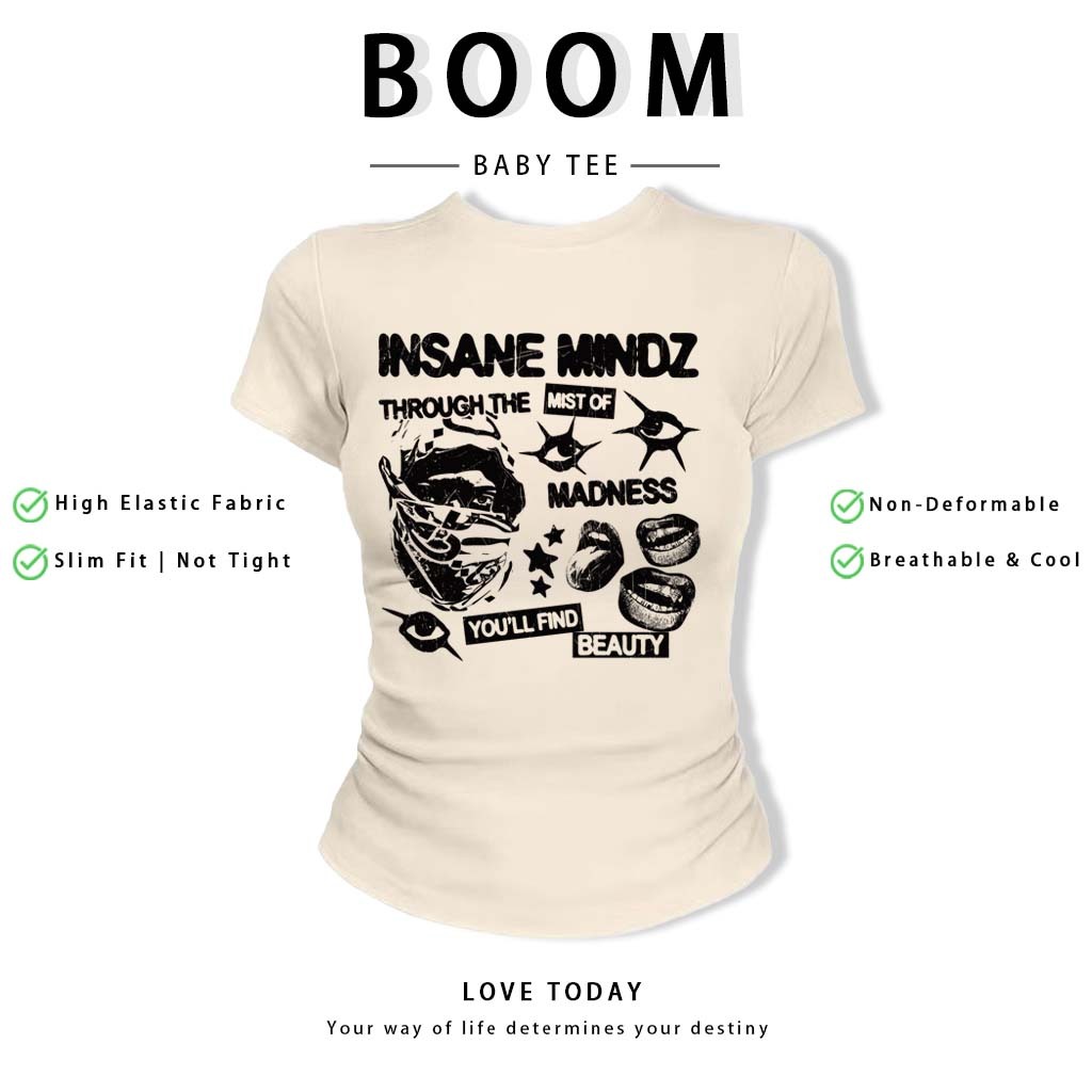 BOOM Áo Baby Tee Nữ Cotton Ôm Body-Áo Thun Ngắn Tay Y2K In Hình PhongCách Mùa Hè, Cổ Tròn Hàng Đầucách hàn quốc phong#73