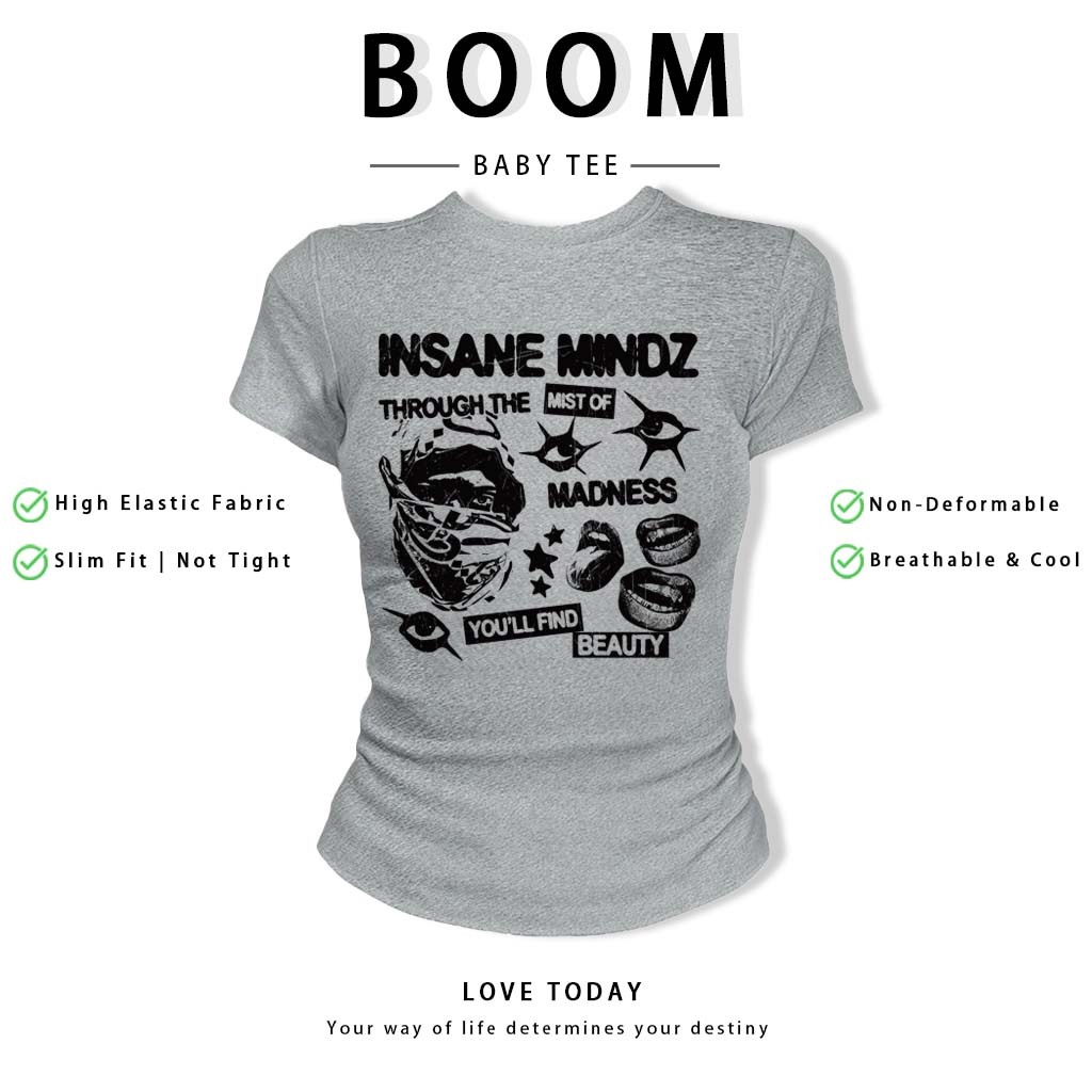 BOOM Áo Baby Tee Nữ Cotton Ôm Body-Áo Thun Ngắn Tay Y2K In Hình PhongCách Mùa Hè, Cổ Tròn Hàng Đầucách hàn quốc phong#73