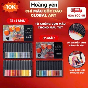 Bút Chì Màu Gốc Dầu GLOBAL ART 72 Màu- Hộp Thiếc Cao Cấp, Màu Đậm Mịn, Dễ Tô và Phác Họa - Mã M40007/08 - Ho