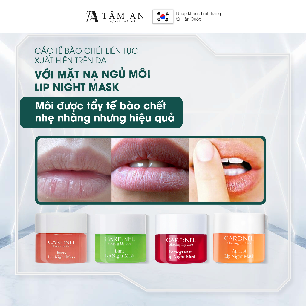 Mặt nạ ngủ tẩy tế bào chết dưỡng ẩm môi căng min hương Chanh CARE:NEL LlME LIP NIGHT MASK 23g