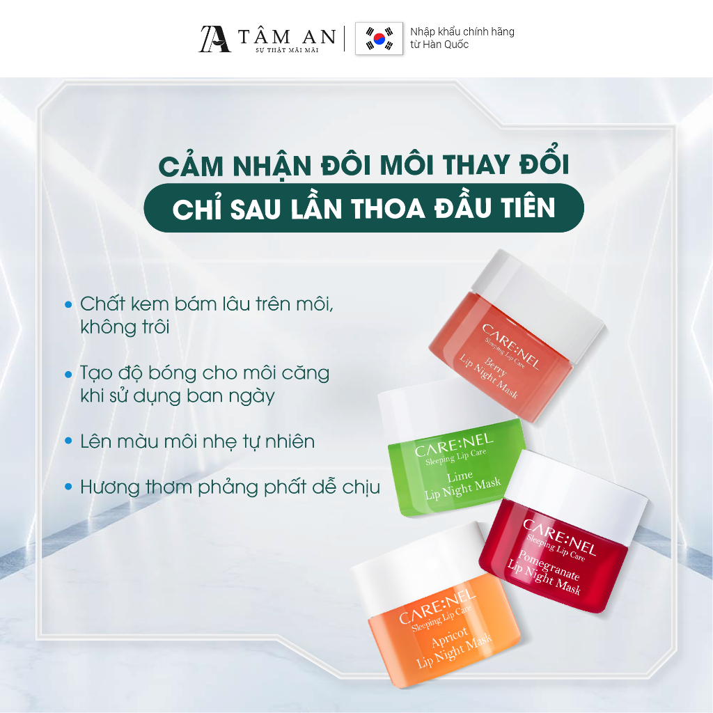 Mặt nạ ngủ tẩy tế bào chết dưỡng ẩm môi căng min hương Chanh CARE:NEL LlME LIP NIGHT MASK 23g