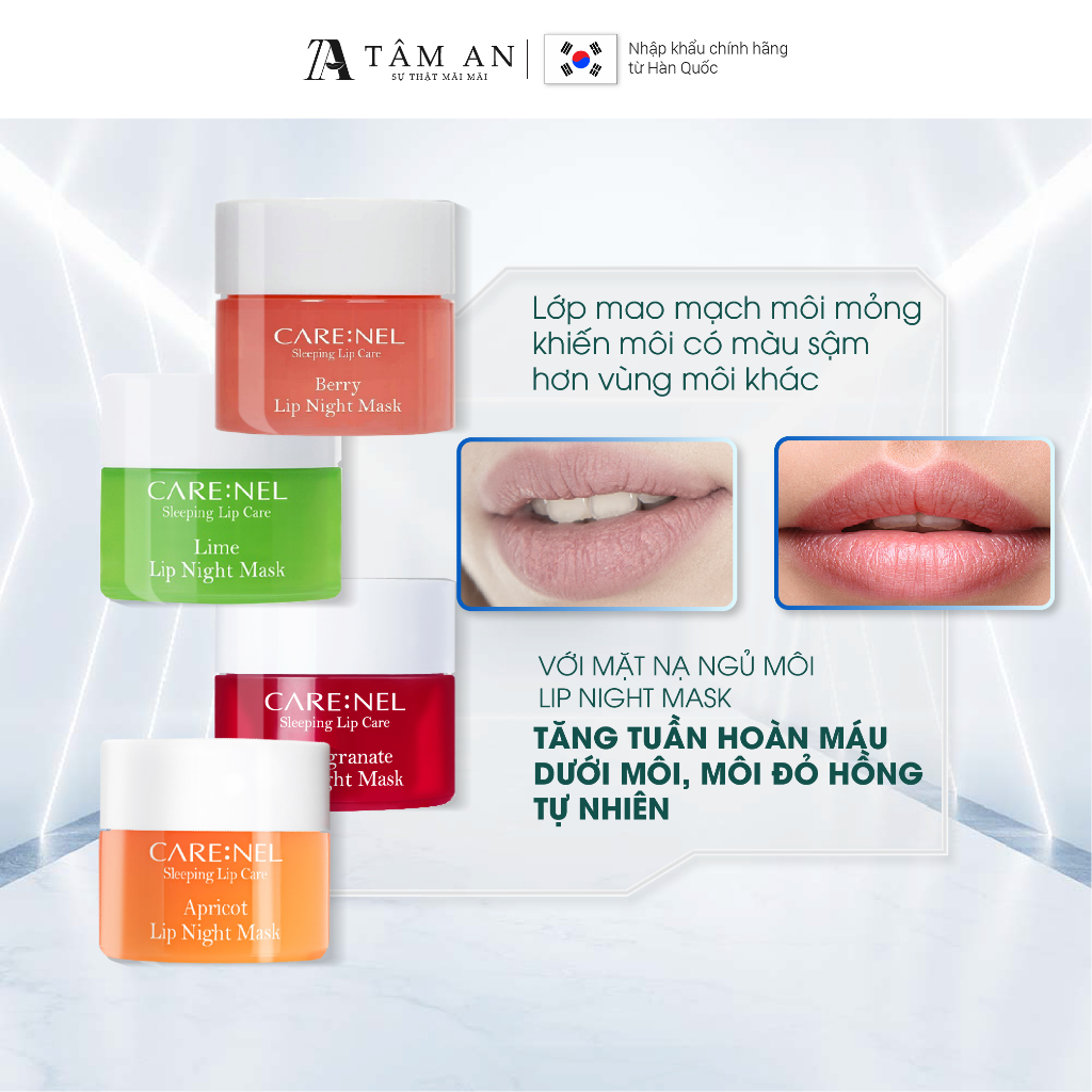 Mặt nạ ngủ tẩy tế bào chết dưỡng ẩm môi căng min hương Chanh CARE:NEL LlME LIP NIGHT MASK 23g