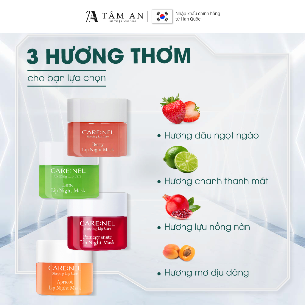 Mặt nạ ngủ tẩy tế bào chết dưỡng ẩm môi căng min hương Chanh CARE:NEL LlME LIP NIGHT MASK 23g