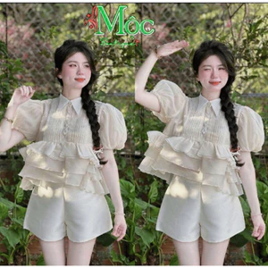 Set bộ đùi, set áo babydoll 3 tầng chất voan tay búp kèm quần đùi mango trẻ trung năng động
