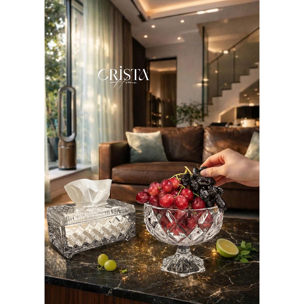 HŨ CHÂN BỒNG THỦY TINH VÂN KIM CƯƠNG 18CM  CRISTA HOME CAO CẤP - 60251