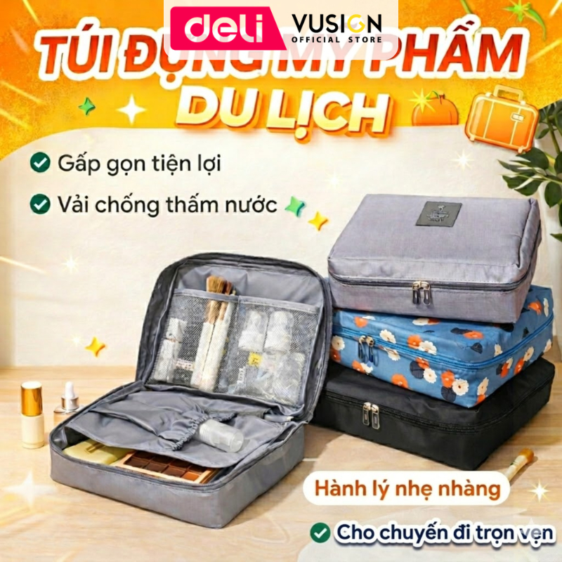 [Outlet S2] Túi đựng mỹ phẩm du lịch Deli chống thấm nước túi đựng đồ trang điểm đồ cá nhân tiện lợi nhỏ gọn