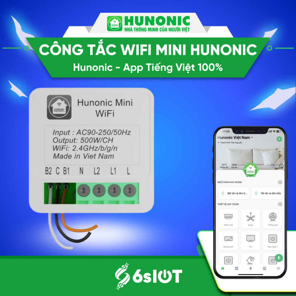 Công Tắc WiFi Mini Hunonic, Điều Khiển Từ Xa Qua Điện Thoại, Hẹn Giờ ...