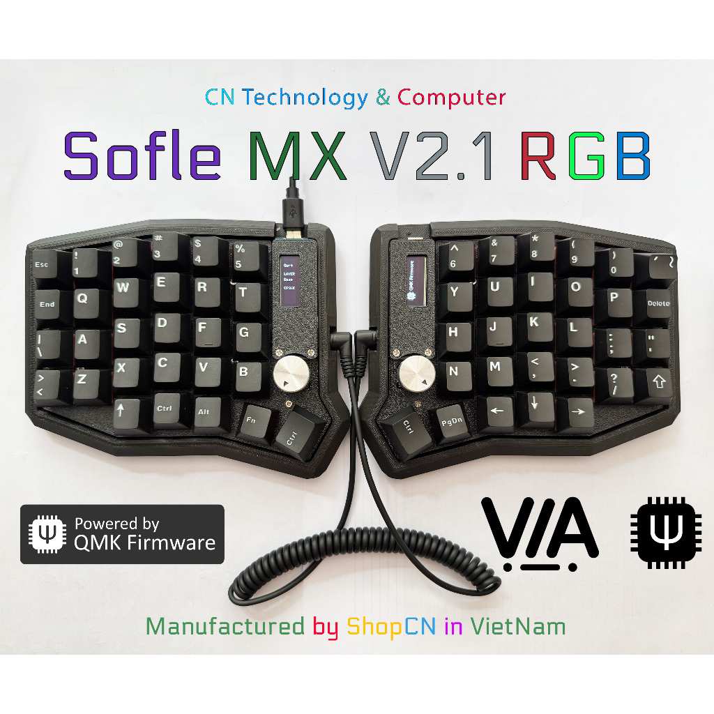 Bàn Phím Sofle RGB V2.1 Chỉ Dùng Dây Hoàn Thiện Keyboard Split Sử Dụng Atmega32u4 Keymap QMK VIA
