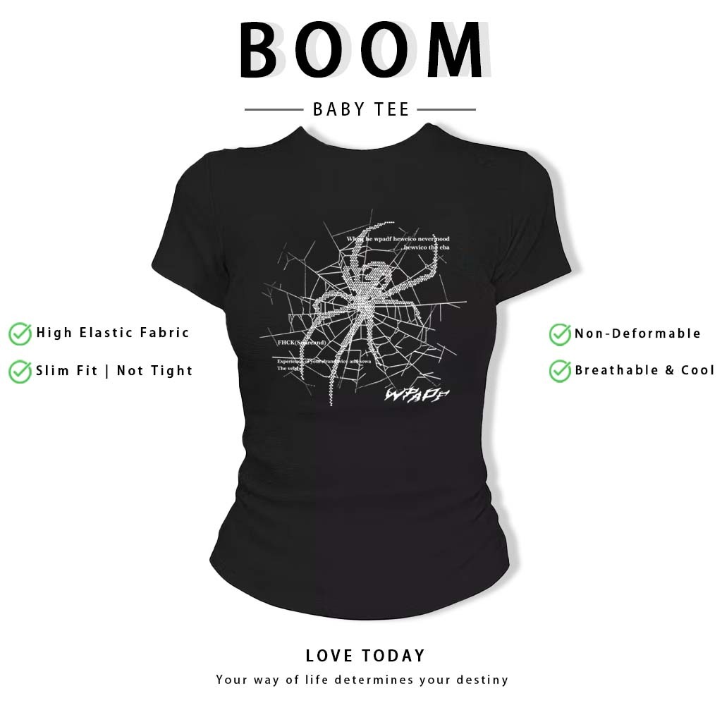 BOOM Áo Baby Tee Nữ Cotton Ôm Body-Áo Thun Ngắn Tay Y2K In Hình PhongCách Mùa Hè, Cổ Tròn Hàng Đầucách hàn quốc phong#72