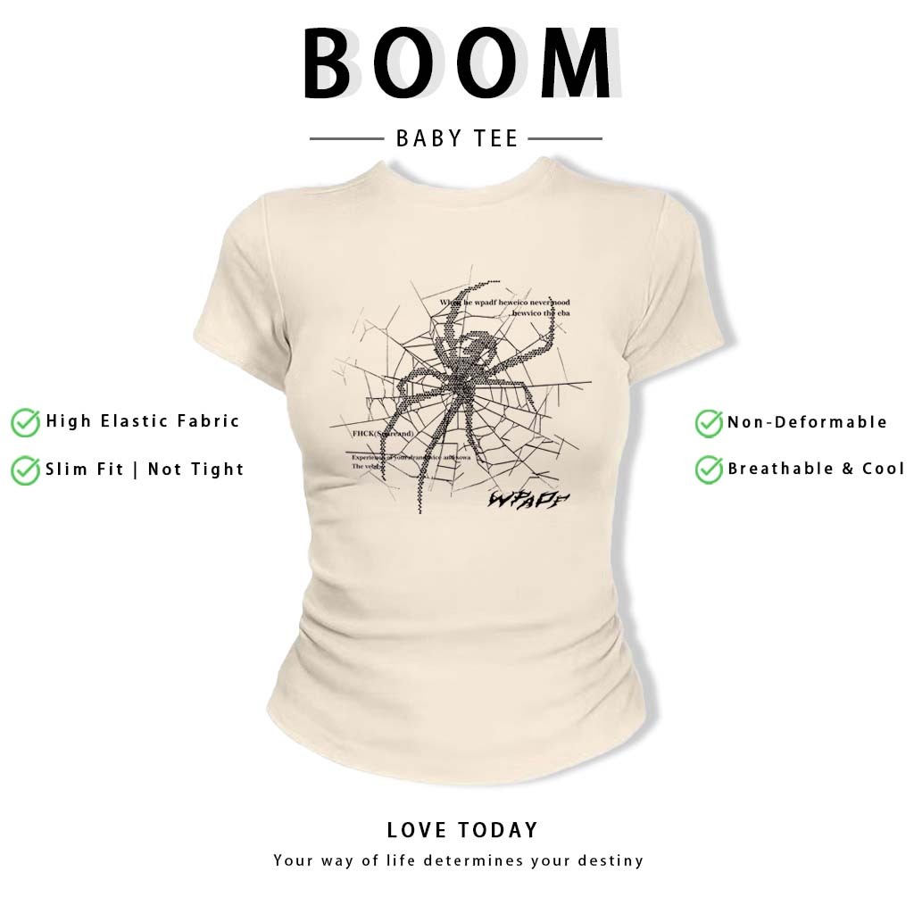 BOOM Áo Baby Tee Nữ Cotton Ôm Body-Áo Thun Ngắn Tay Y2K In Hình PhongCách Mùa Hè, Cổ Tròn Hàng Đầucách hàn quốc phong#72