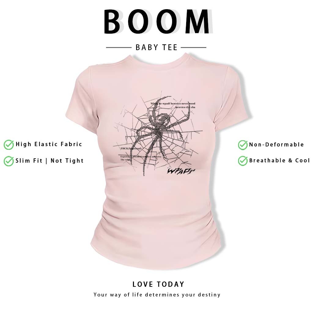 BOOM Áo Baby Tee Nữ Cotton Ôm Body-Áo Thun Ngắn Tay Y2K In Hình PhongCách Mùa Hè, Cổ Tròn Hàng Đầucách hàn quốc phong#72