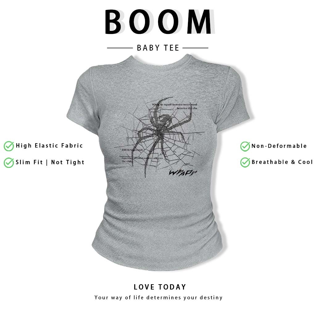 BOOM Áo Baby Tee Nữ Cotton Ôm Body-Áo Thun Ngắn Tay Y2K In Hình PhongCách Mùa Hè, Cổ Tròn Hàng Đầucách hàn quốc phong#72