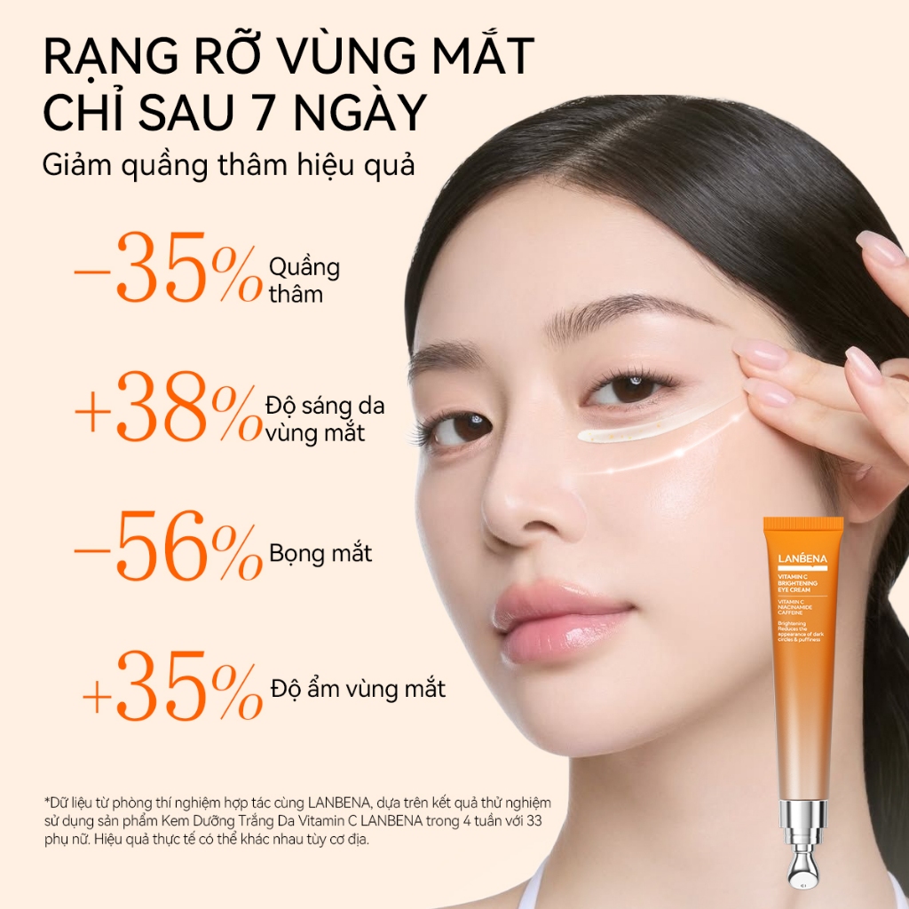 LANBENA Kem Mắt  Vitamin C Đầu Massage Lạnh (15ml) - Giúp Giảm Thâm Quầng Mắt, Giảm Bọng, Giảm Nếp Nhăn,Làm Sáng Da Mắt