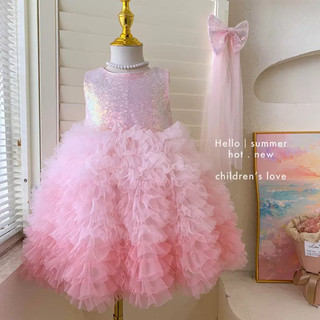 [12-24kg] Váy Công Chúa Bling Bling Nhiều Tầng Màu Tặng Kèm Nơ Mùa Hè Cho Bé Gái - Đầm bé gái hàng QCCC