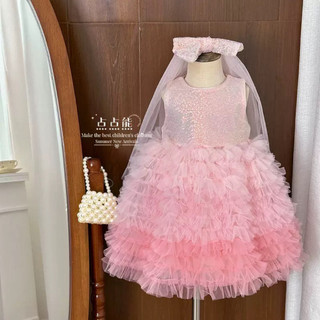 [12-24kg] Váy Công Chúa Bling Bling Nhiều Tầng Màu Tặng Kèm Nơ Mùa Hè Cho Bé Gái - Đầm bé gái hàng QCCC