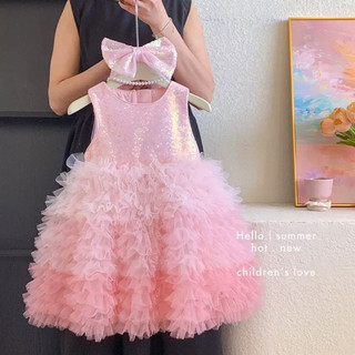 [12-24kg] Váy Công Chúa Bling Bling Nhiều Tầng Màu Tặng Kèm Nơ Mùa Hè Cho Bé Gái - Đầm bé gái hàng QCCC
