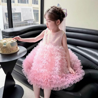 [12-24kg] Váy Công Chúa Bling Bling Nhiều Tầng Màu Tặng Kèm Nơ Mùa Hè Cho Bé Gái - Đầm bé gái hàng QCCC