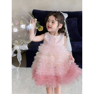 [12-24kg] Váy Công Chúa Bling Bling Nhiều Tầng Màu Tặng Kèm Nơ Mùa Hè Cho Bé Gái - Đầm bé gái hàng QCCC