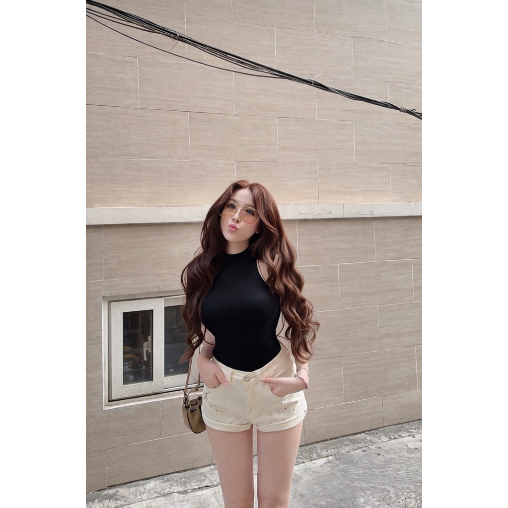 𝑺𝒔𝒖.𝑺𝒕𝒖𝒅𝒊𝒐[CÓ SẴN-RẺ VÔ ĐỊCH]QUẦN SOOC DENIM ĐÍNH ĐÁ-QUẦN SOOC JEANS CẠP CAO ĐÍNH ĐÁ MÀU KEM
