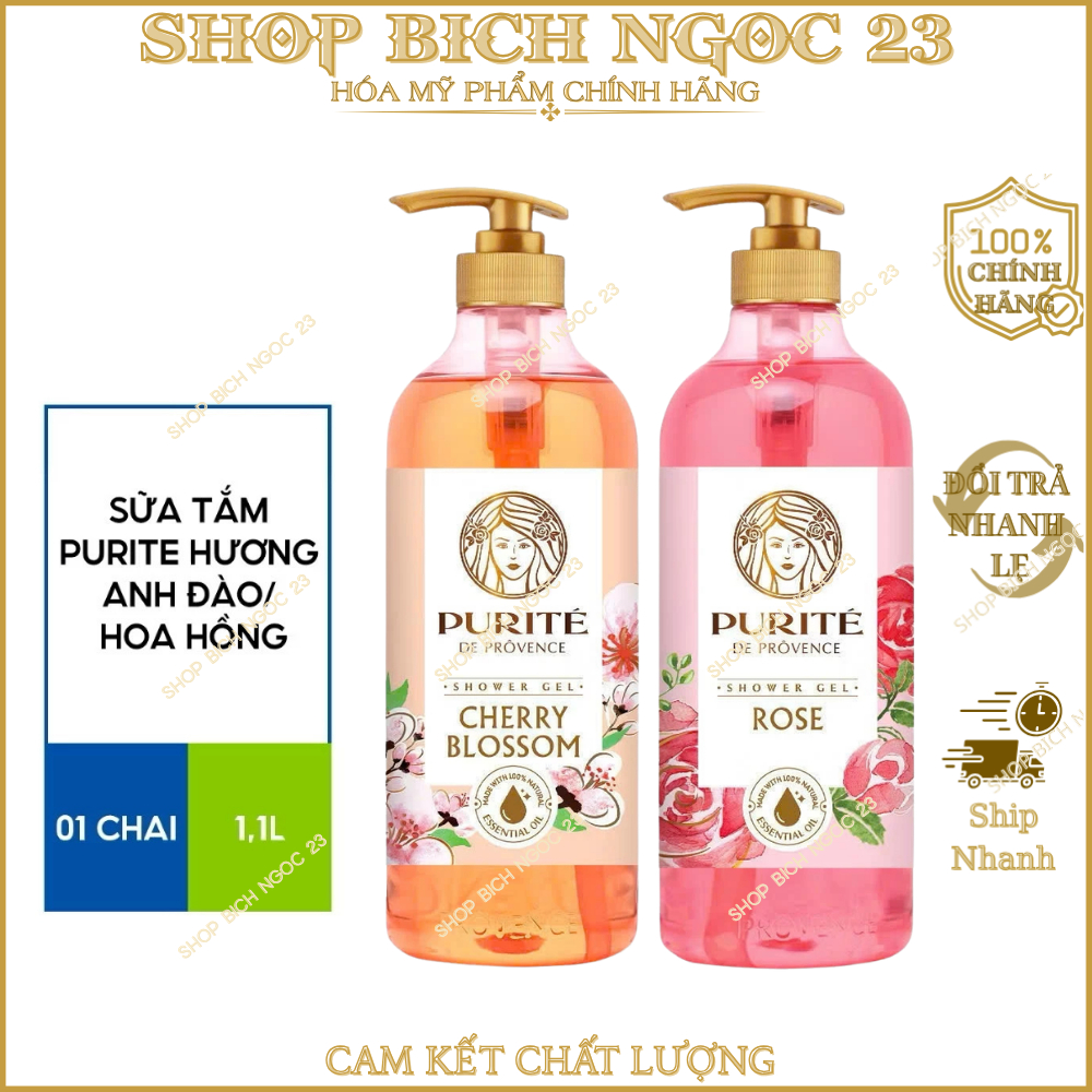 Sữa Tắm Purite hương Hoa Hồng/Anh Đào 1100ml