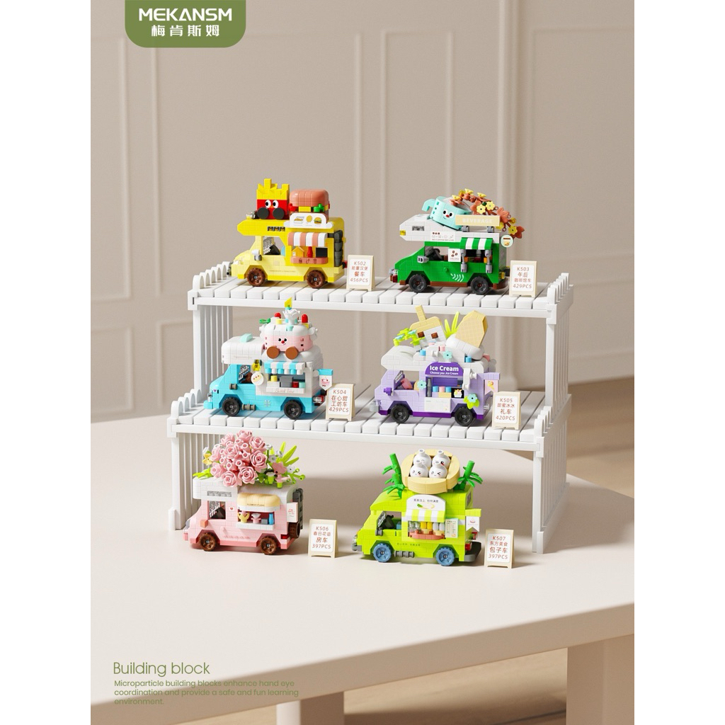 Mô Hình Xe Bán Hàng Lưu Động & Xe Tải Hoa - Đồ Chơi Xếp Hình Motor Home Mini Decor Góc Học Tập