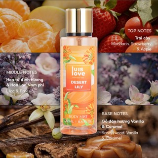 [MUA 4 TẶNG 1]Body mist Luislove 250ml, lưu giữ hương thơm lâu dài, phù hợp nhiều lứa tuổi