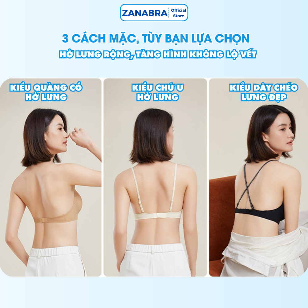Áo ngực nữ su đúc mút giọt nước nâng ngực tự nhiên, Áo lót không gọng mút vừa dây mảnh hở lưng ZANABRA A925